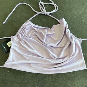 Lavender Ruched Halter Cross Back Top